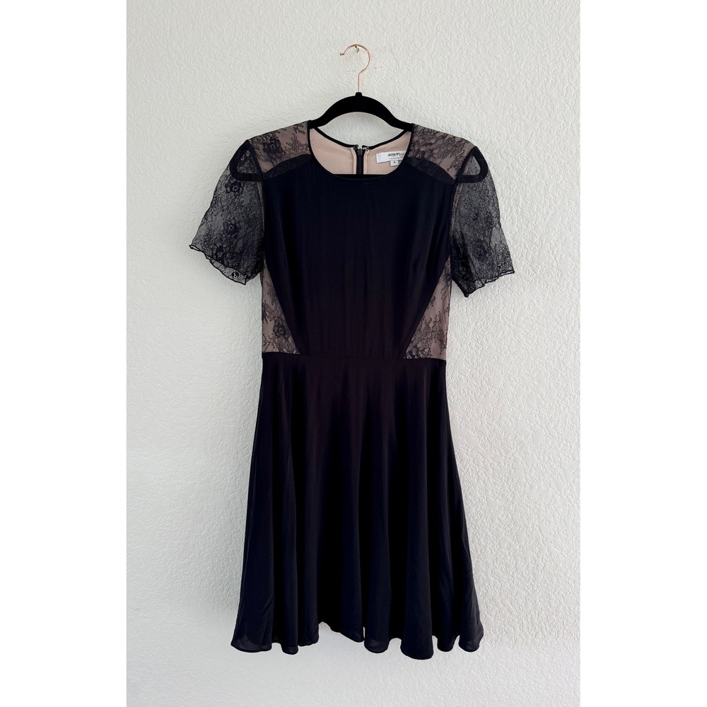Jason Wu Black Lace Sheer Flare Dress Women Elegant Cocktail Party Size M